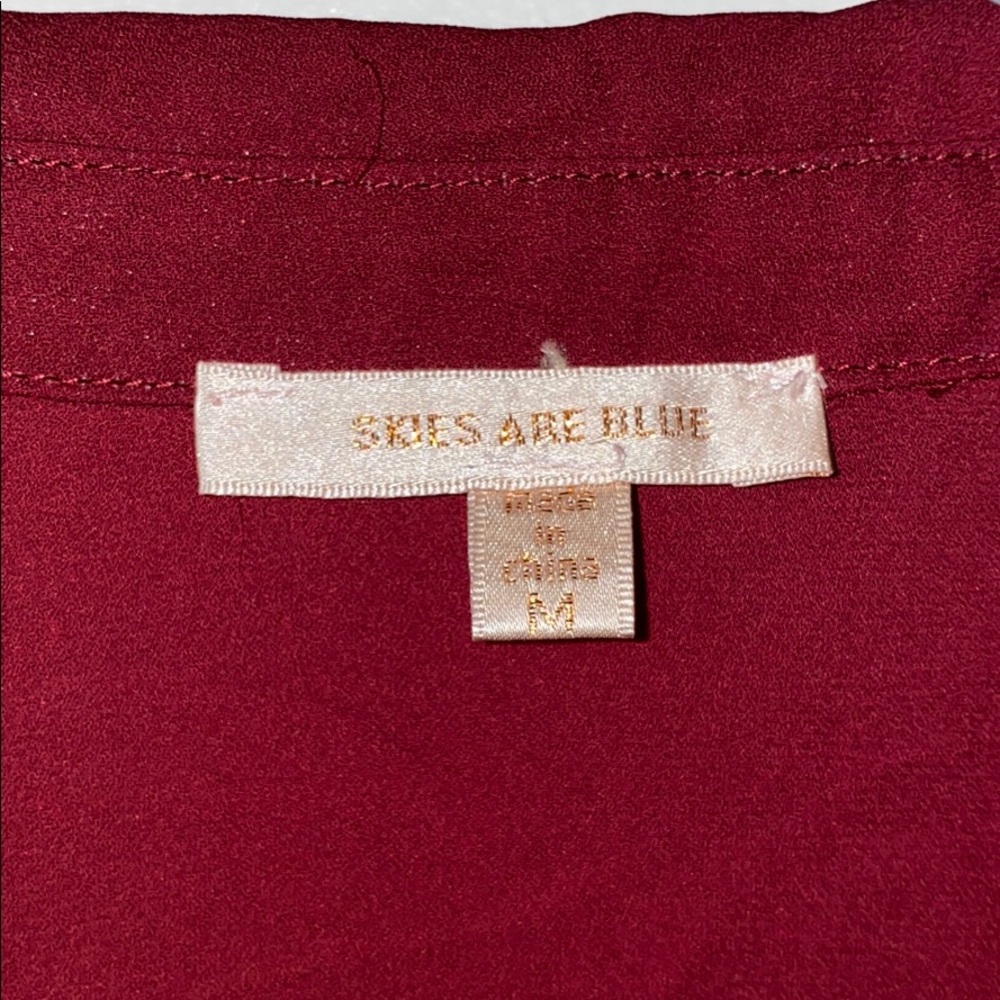 Deep Red Chiffon Button Down - Picture 2 of 4
